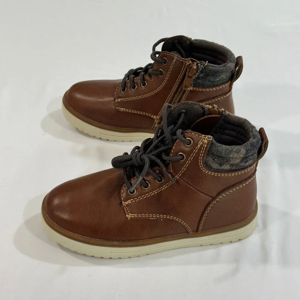 Thereabouts Connor Boys Boots Size 12M Brown Faux Leather Side Zip Memory Foam